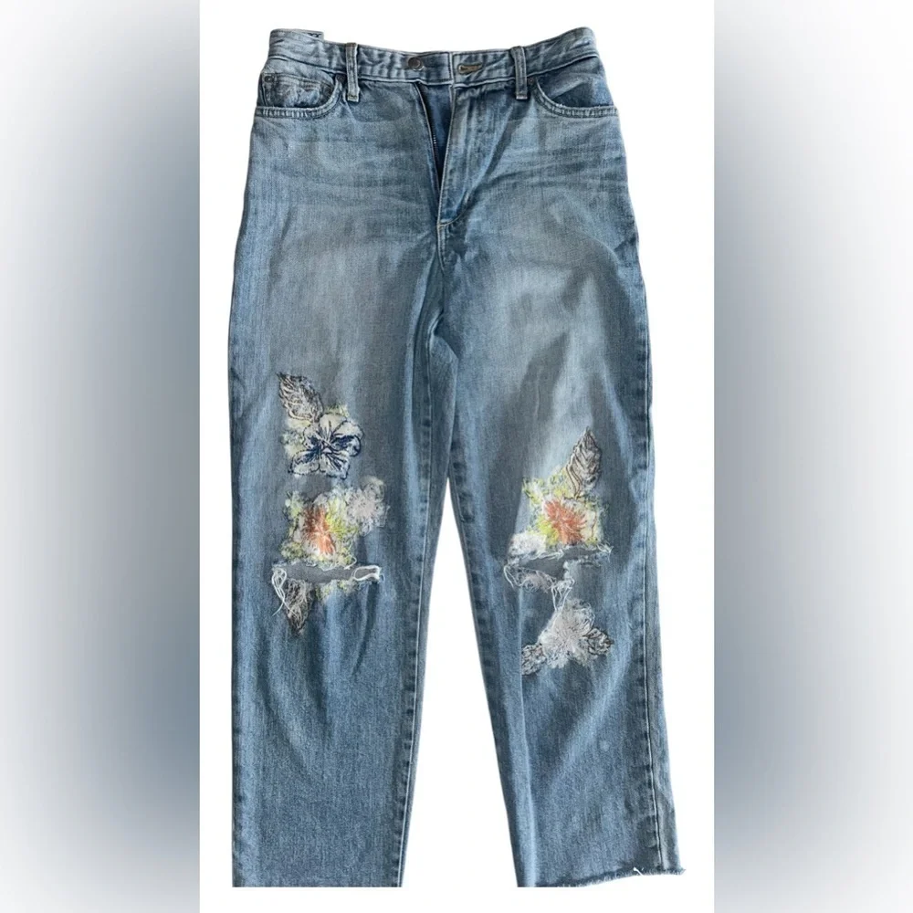 Joe’s Jeans The Debbie High Rise Straight Crop Jeans Floral Embroidered Sz 25